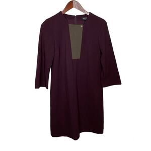 Women's Worth New York 3/4 Sleeve Ponte Knit Shift Dress Burgundy Red Wine 4